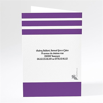 Faire-part mariage jolies rayures violettes - Dos du faire-part
