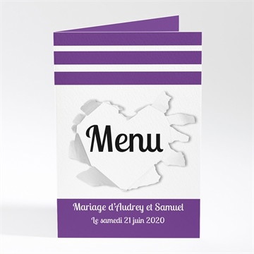 Menu mariage jolies rayures violettes
