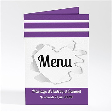 Menu mariage jolies rayures violettes
