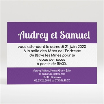 Carton d'invitation mariage jolies rayures violettes