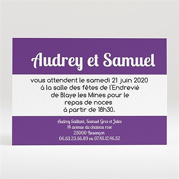 Carton d'invitation mariage jolies rayures violettes