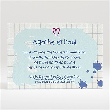 Carton d'invitation mariage carnet d'écolier enfant