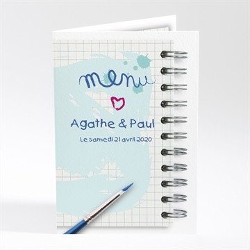 Menu mariage carnet d'écolier enfant