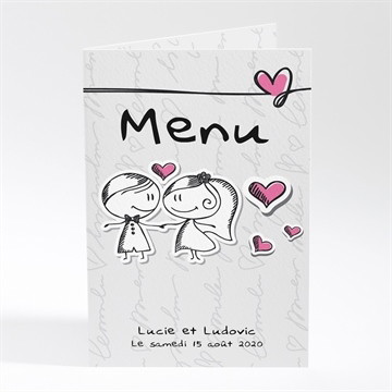 Menu mariage amoureux illustrés