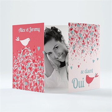 Faire-part mariage des oiseaux rose et orange