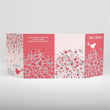 Faire-part mariage des oiseaux rose et orange - Dos du faire-part