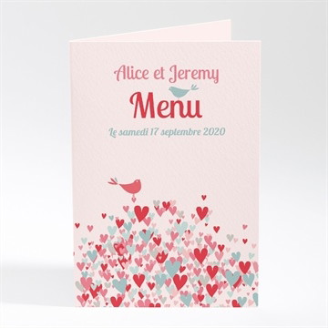 Menu mariage des oiseaux rose et orange