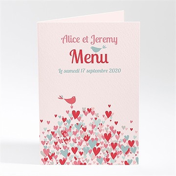 Menu mariage des oiseaux rose et orange