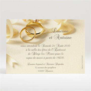 Carton d'invitation mariage alliances fond crème cocotte