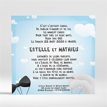 Faire-part mariage en parachute montage photo - Verso du faire-part
