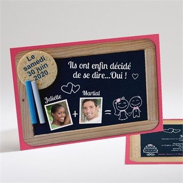 Faire-part mariage ardoise d'écolier et humour