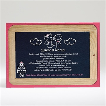 Faire-part mariage ardoise d'écolier et humour - Dos du faire-part