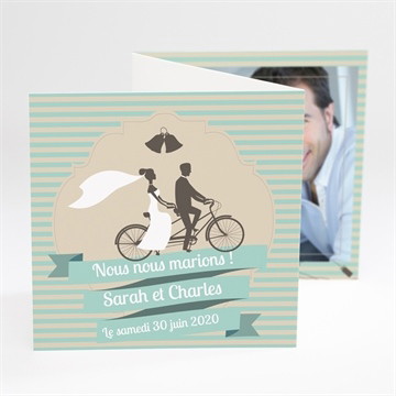 Faire-part mariage deux mariés à vélo