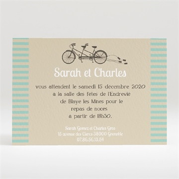 Carton d'invitation mariage deux mariés à vélo