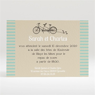 Carton d'invitation mariage deux mariés à vélo