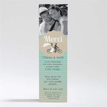 Remerciement mariage deux mariés à vélo