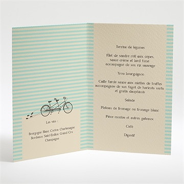Menu mariage deux mariés à vélo - Intérieur du menu