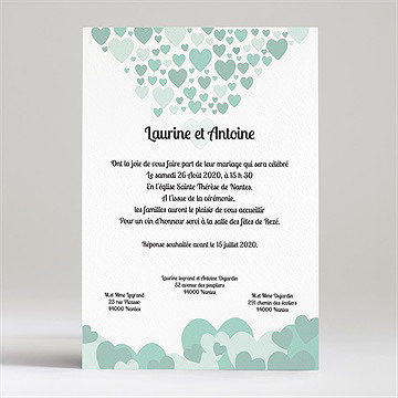 Faire-part mariage sous les coeurs de l'amour - Verso du faire-part
