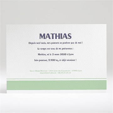 Faire-part naissance horizontal et photo - Dos du faire-part