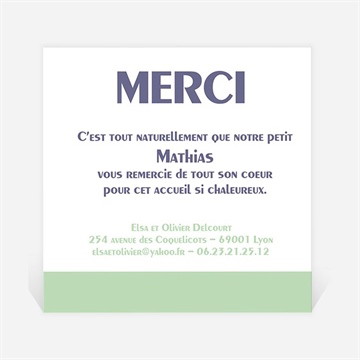 Remerciement naissance horizontal et photo