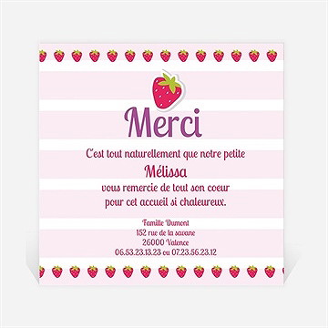 Remerciement naissance jolie petite fraise