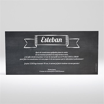 Faire-part naissance ardoise et photo - Dos du faire-part