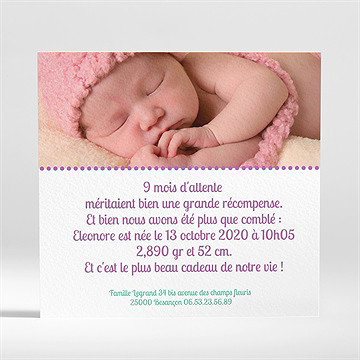 Faire-part naissance faire-part naissance - Dos du faire-part