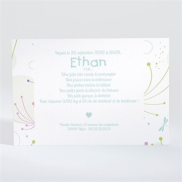 Faire-part naissance carte mignonne - Dos du faire-part