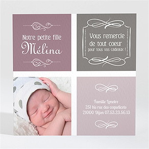 Remerciement naissance photo et typo retro vintage