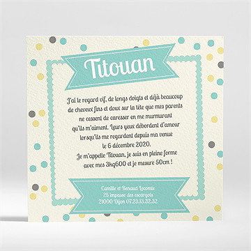 Faire-part naissance pastilles et pois - Dos du faire-part