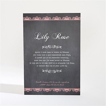 Faire-part naissance ardoise vintage et typographie - Dos du faire-part