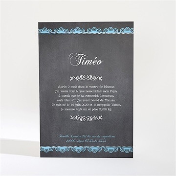 Faire-part naissance design vintage ardoise - Dos du faire-part