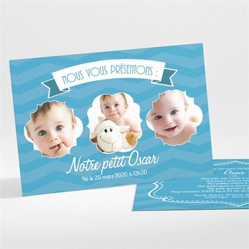 Faire-part naissance bleu et photos