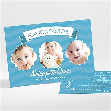 Faire-part naissance bleu et photos