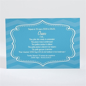 Faire-part naissance bleu et photos - Dos du faire-part