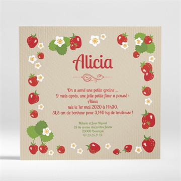 Faire-part naissance fraise des bois