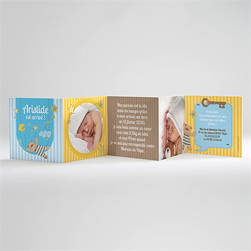 Faire-part naissance nounours dans les airs - Faire-part ouvert
