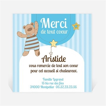 Remerciement naissance nounours dans les airs