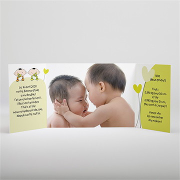 Faire-part naissance nos 2 jumeaux - Intérieur du faire-part