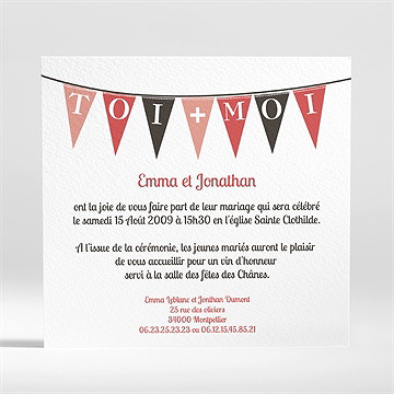 Faire-part mariage mariage sous les fanions - Dos du faire-part