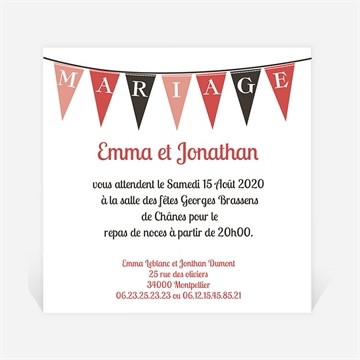 Carton d'invitation mariage mariage sous les fanions