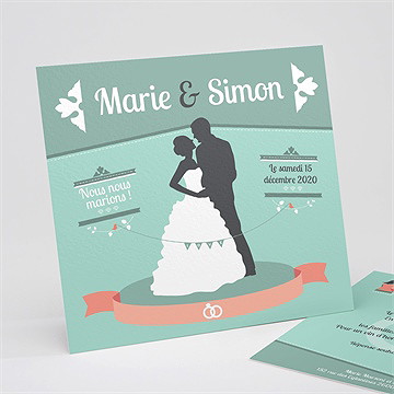 Faire-part mariage silhouettes noires et blanches