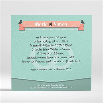 Faire-part mariage silhouettes noires et blanches - Dos du faire-part