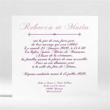 Faire-part mariage dans un lit de roses - Dos du faire-part