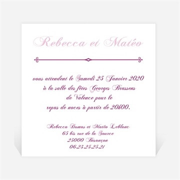 Carton d'invitation mariage dans un lit de roses