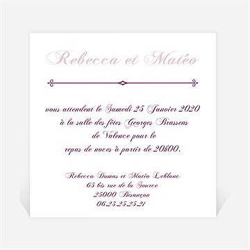 Carton d'invitation mariage dans un lit de roses