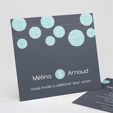 Faire-part mariage guirlande de lampions ardoise