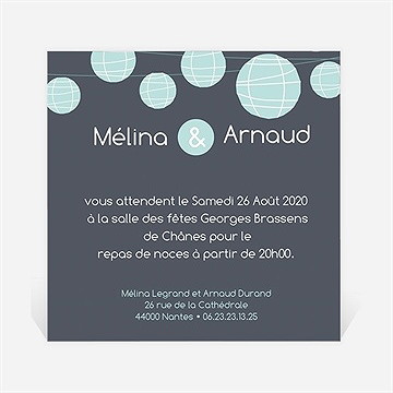 Carton d'invitation mariage guirlande de lampions ardoise