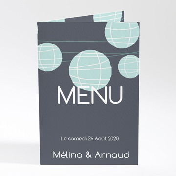 Menu mariage guirlande de lampions ardoise