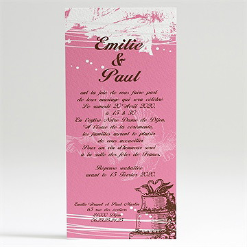 Faire-part mariage le gâteau rose et blanc - Dos du faire-part